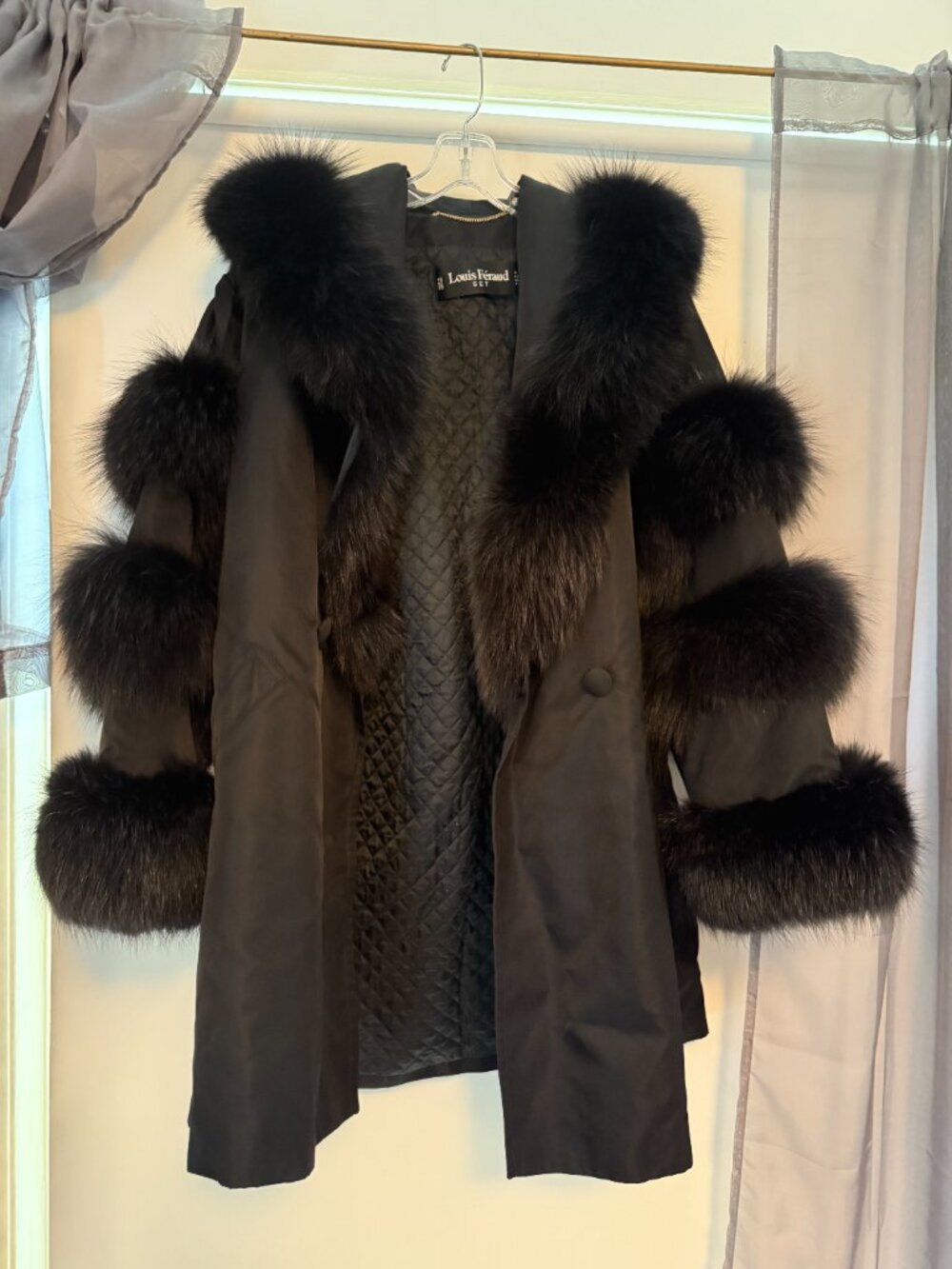 Vintage Louis Féraud SET Bluefrost Fox Fur Trim Coat Germany US 8